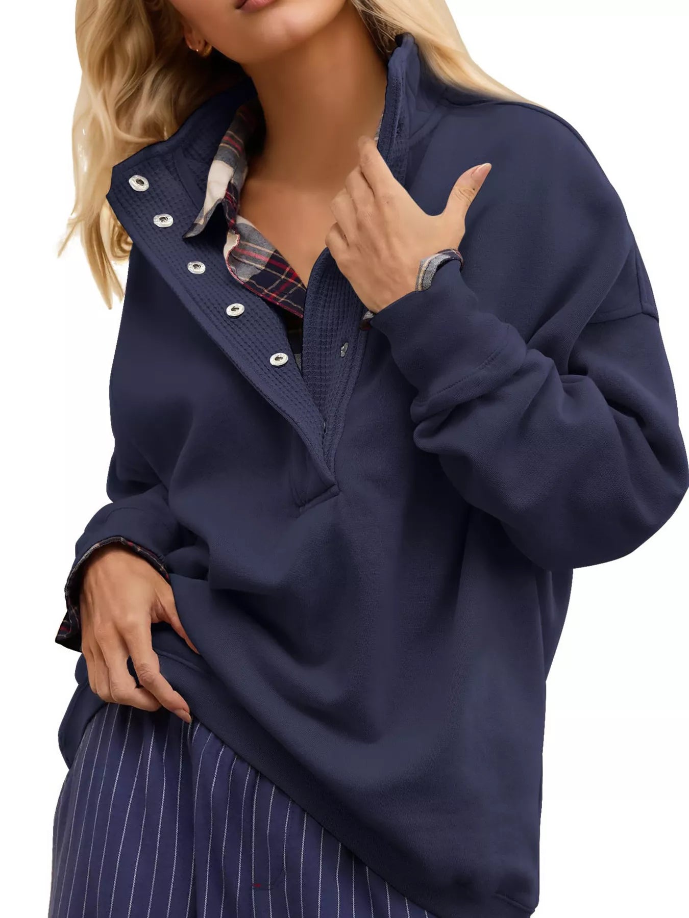 Half Snap Dropped Shoulder Sweatshirt