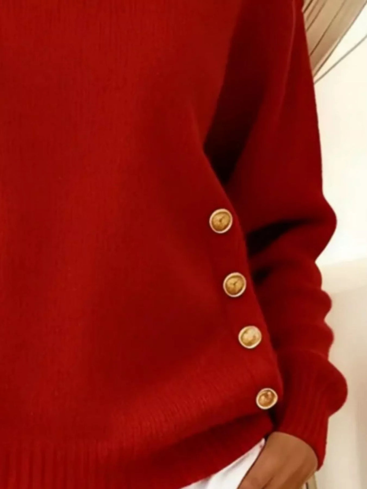 Plus Size Decorative Button Dropped Shoulder Sweater