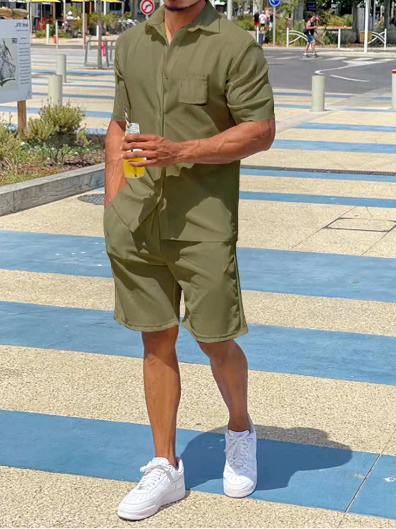 Men's Button Up Shirt and Shorts Set