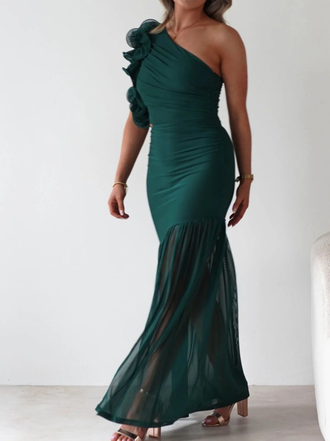 One-Shoulder Ruffle Trim Dress