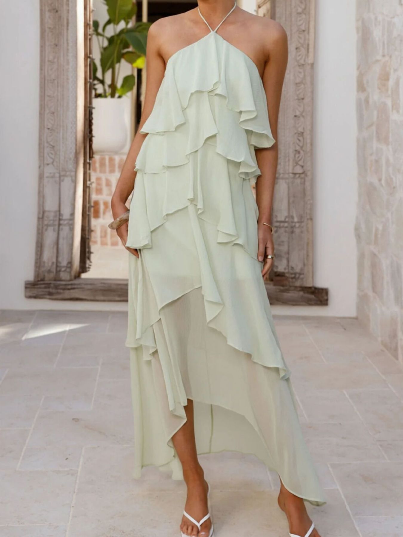Layered Ruffled Halter Neck Dress