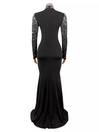 Rhinestone Long Sleeve Mermaid Maxi Dress