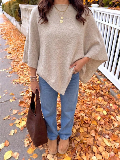 Plus size brushed cape sweater with batwing sleeves