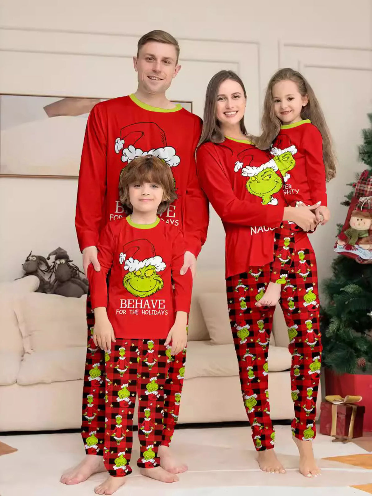 Grinch Themed Matching Family Christmas Pajama Set Plus Size