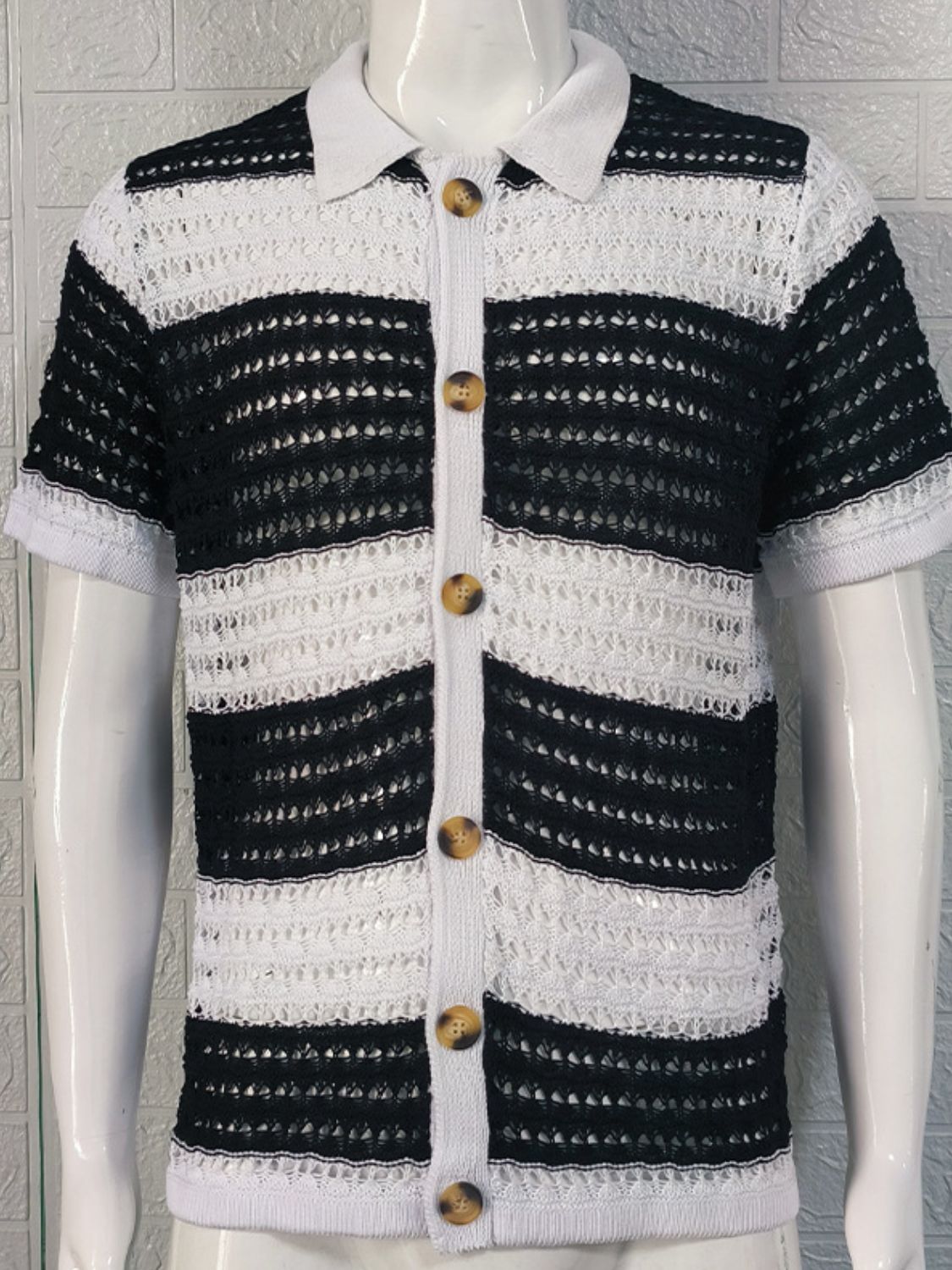 Men's Button Down Openwork Shirt