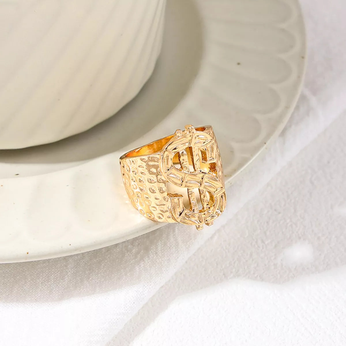 18K Gold-Plated Dollar Sign Ring