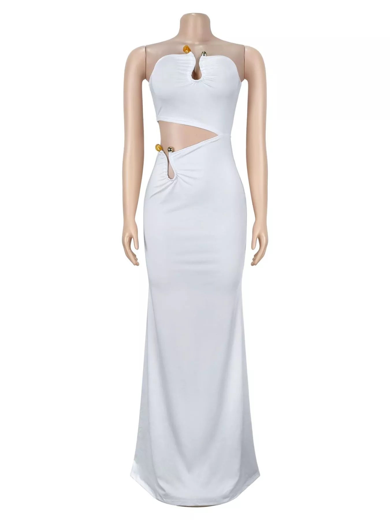 Strapless Cut-out Maxi Dress with Ruched Detail