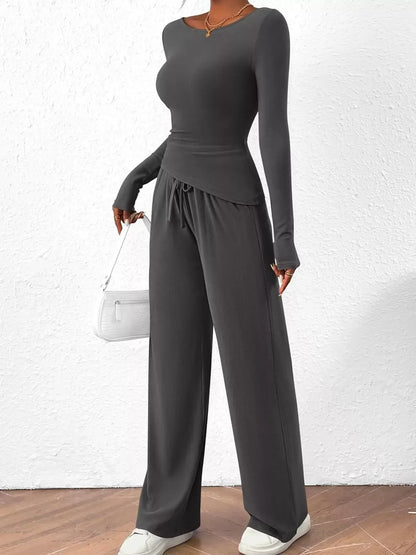 Long Sleeve Top and Wide Leg Pants Set