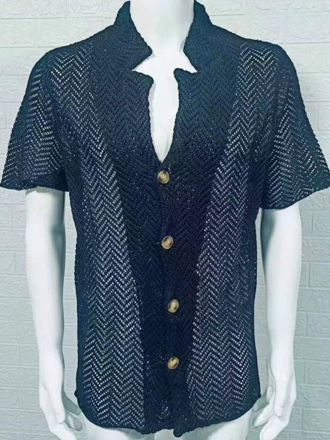 Men's Plus Size Herringbone Button Down Knit Shirt