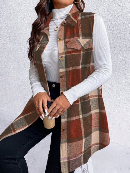 Plus Size Button Up Vest Coat