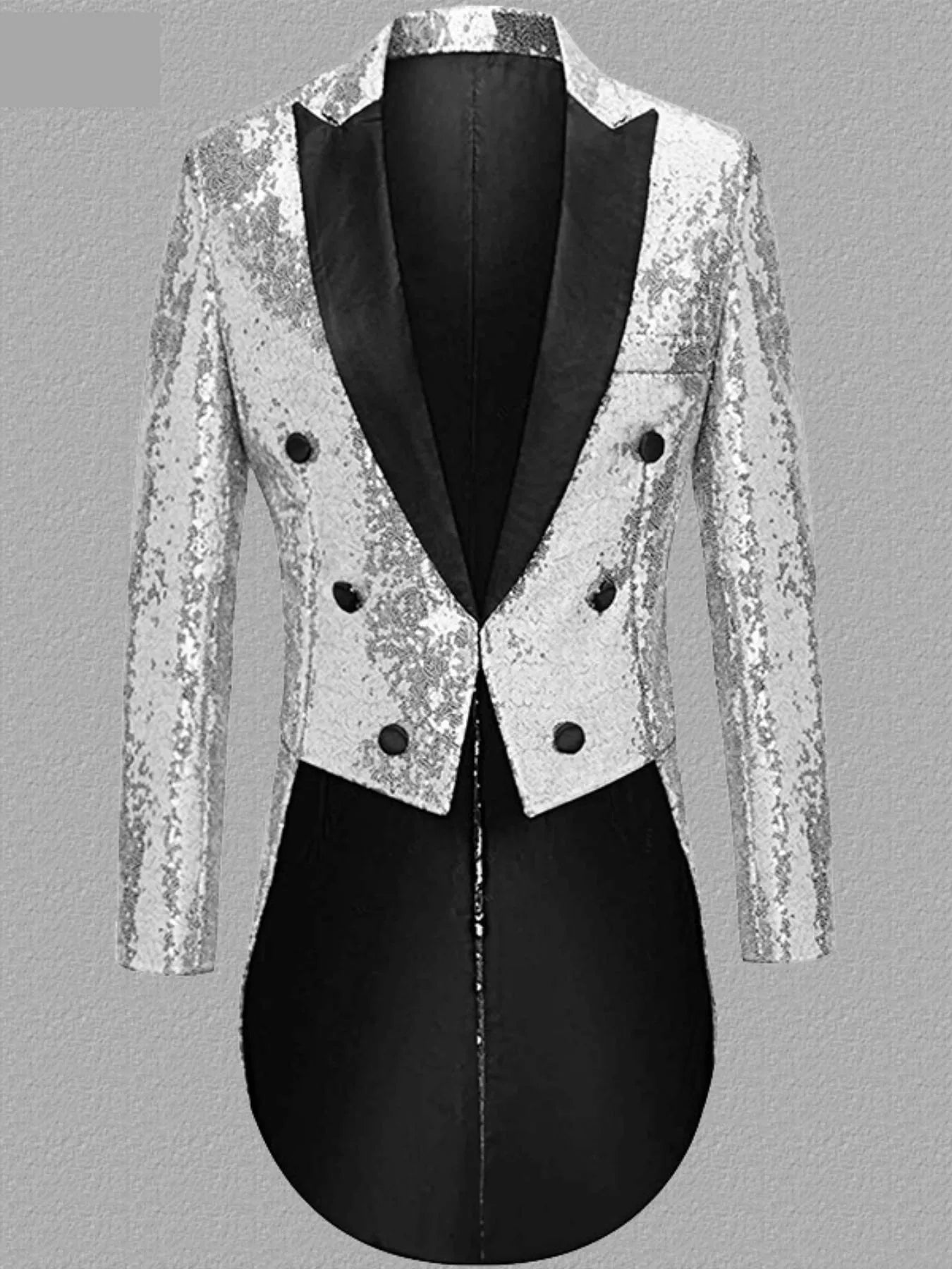 Men's Long Sleeve Sequin Tailcoat Blazer