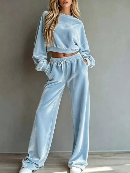 Plus Size Cropped Sweatshirt & Wide-Leg Pants Set