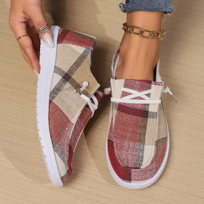 Plaid Round Toe Flat Slip-Ons