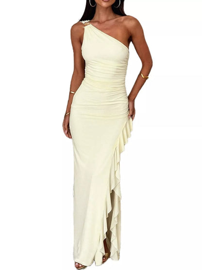 One-shoulder ruched maxi dress, view 2