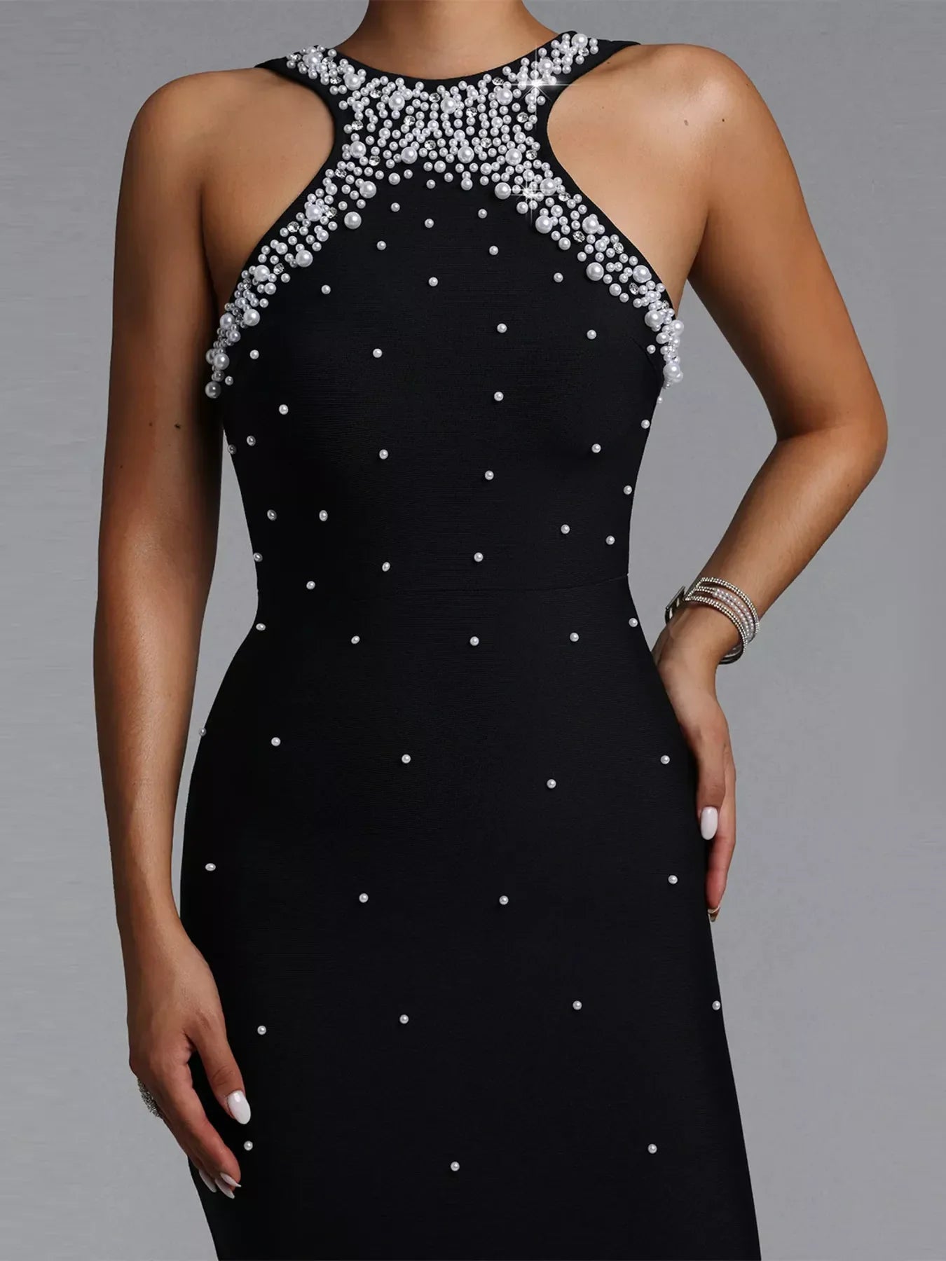 Pearl Detail Sleeveless Maxi Dress