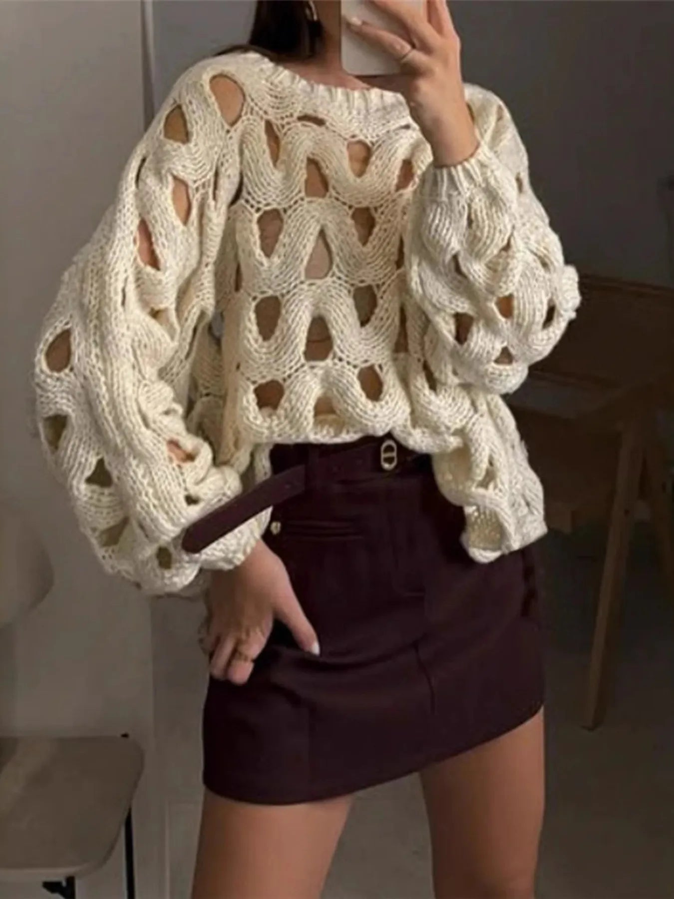 Chunky Cable Knit Hollow Out Sweater