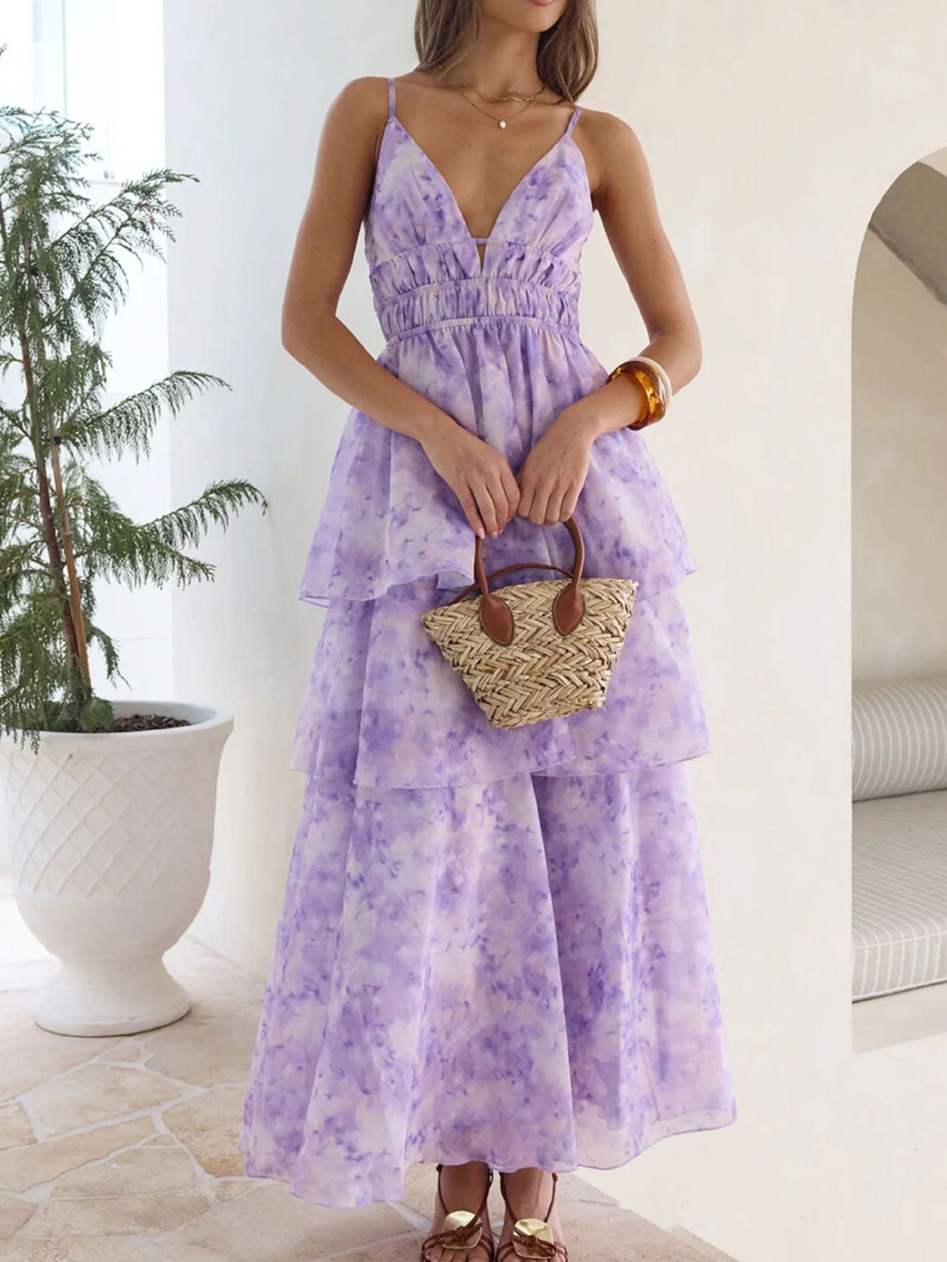 Tie-Dye Ruffled Layered Dress