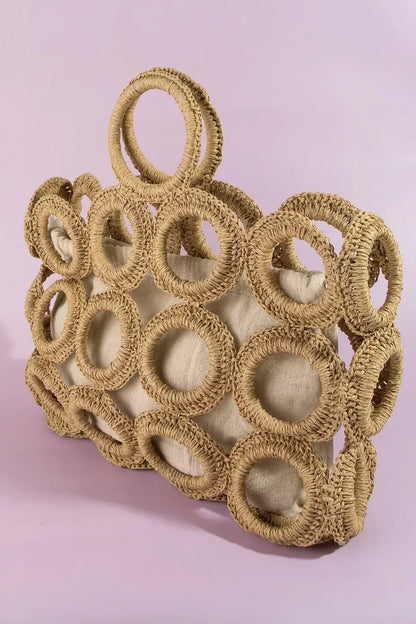 Fame Straw Round Pattern Hand Bag