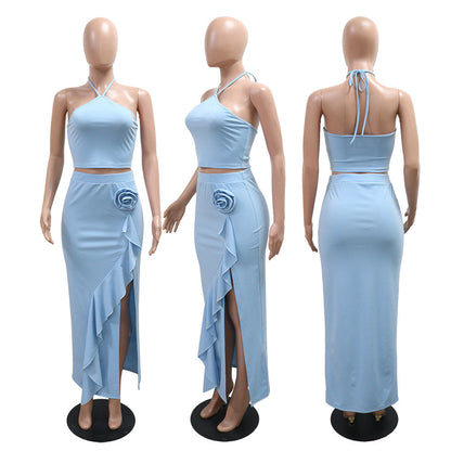 Side Opening Ruffled Skirt Sleeveless Dress