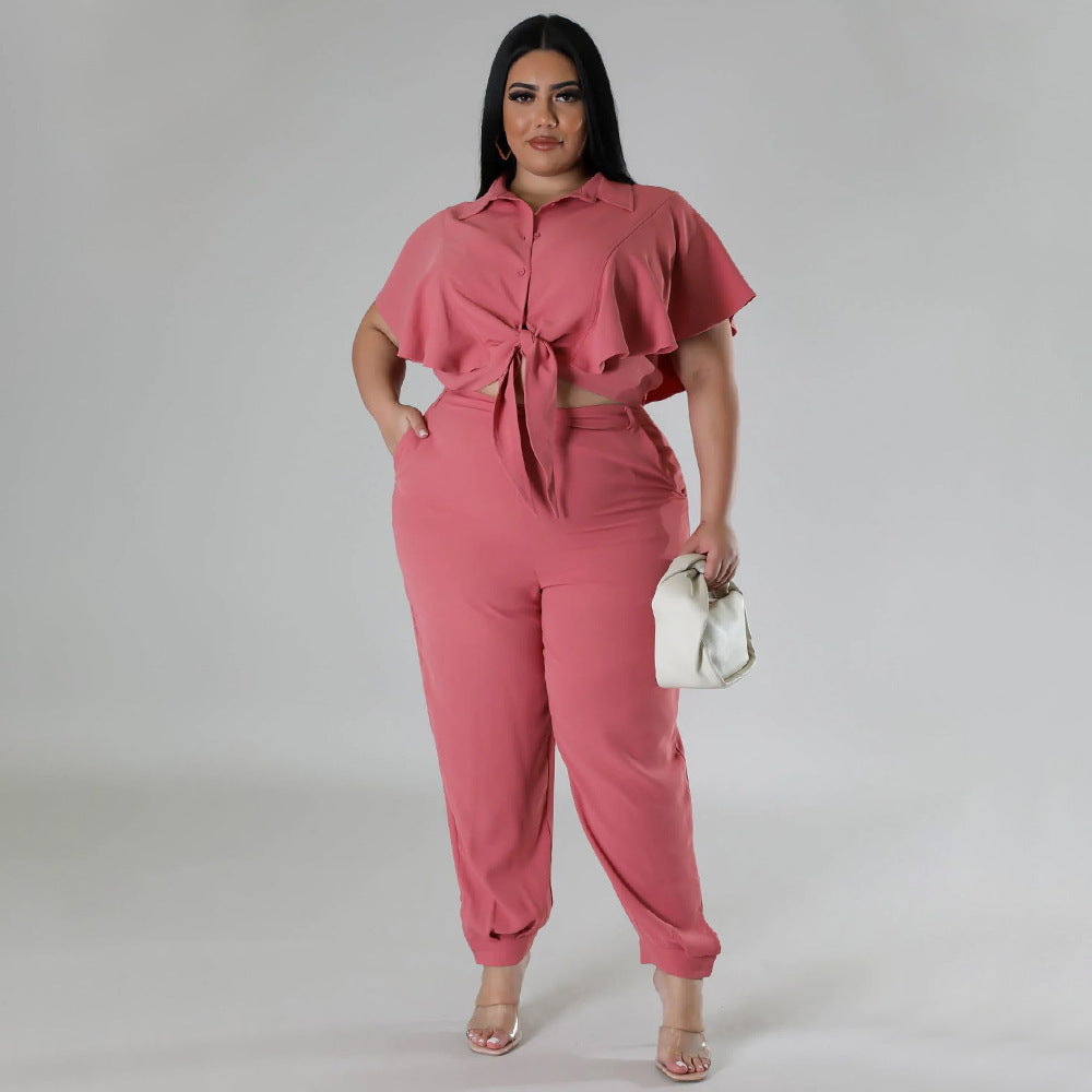 Fashionable Casual Plus Size Two-Piece Set