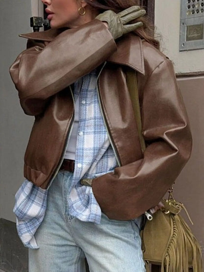 Faux Leather Zip Up Jacket