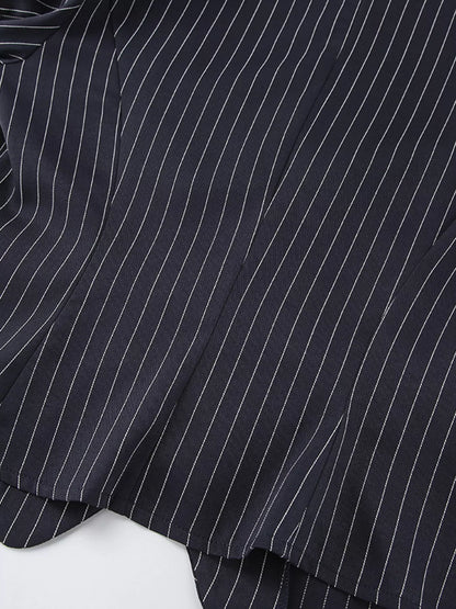 Navy Striped Blazer and Mini Skirt Two-Piece Set