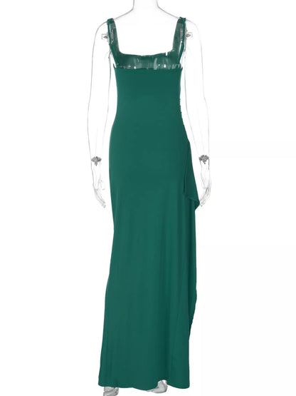 Ruched square neck maxi dress, view 9