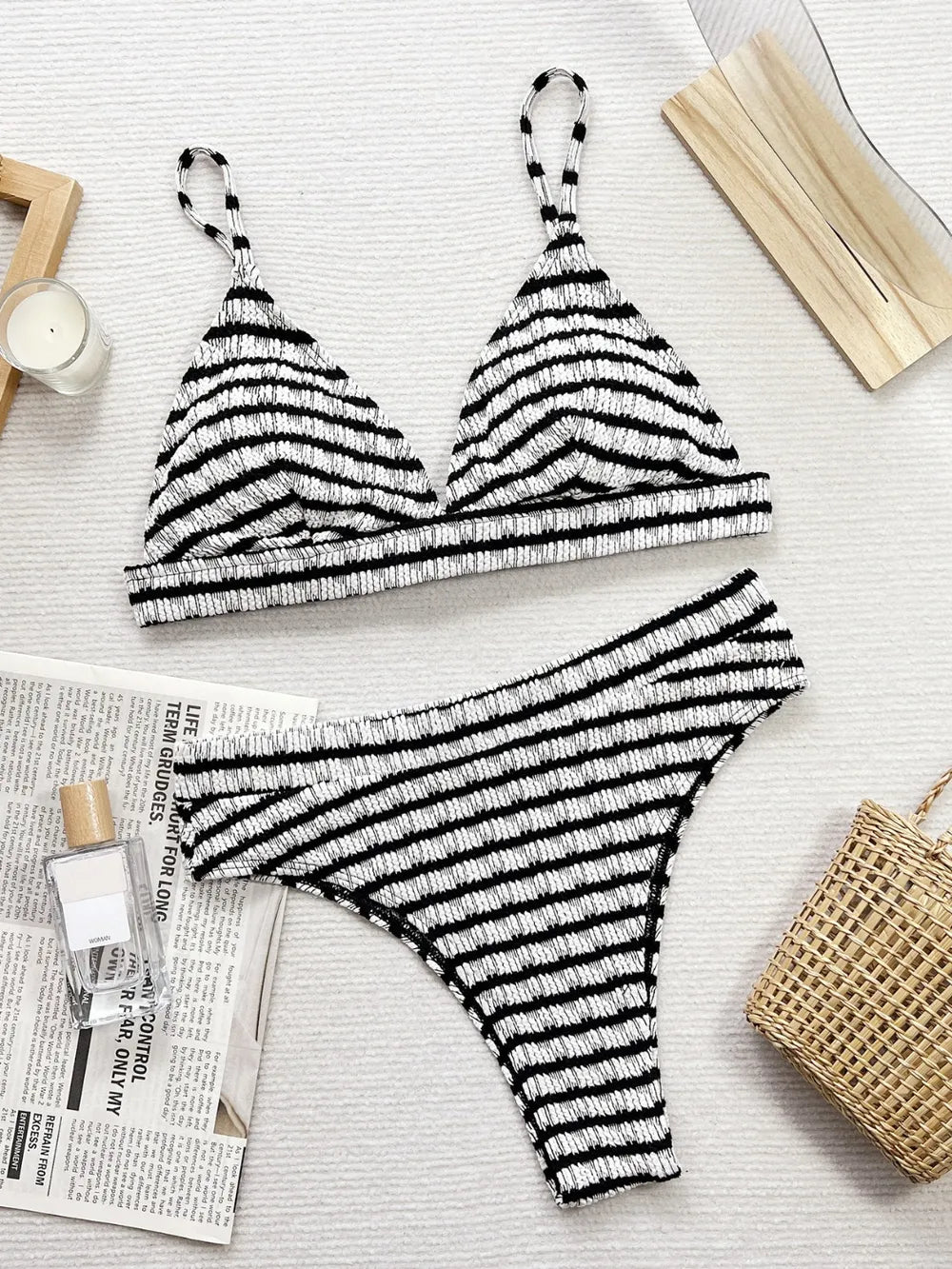 Striped V-neck bikini set, view 3