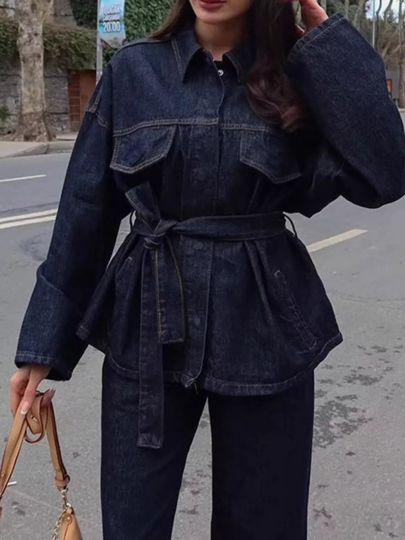 Button Up Long Sleeve Denim Set