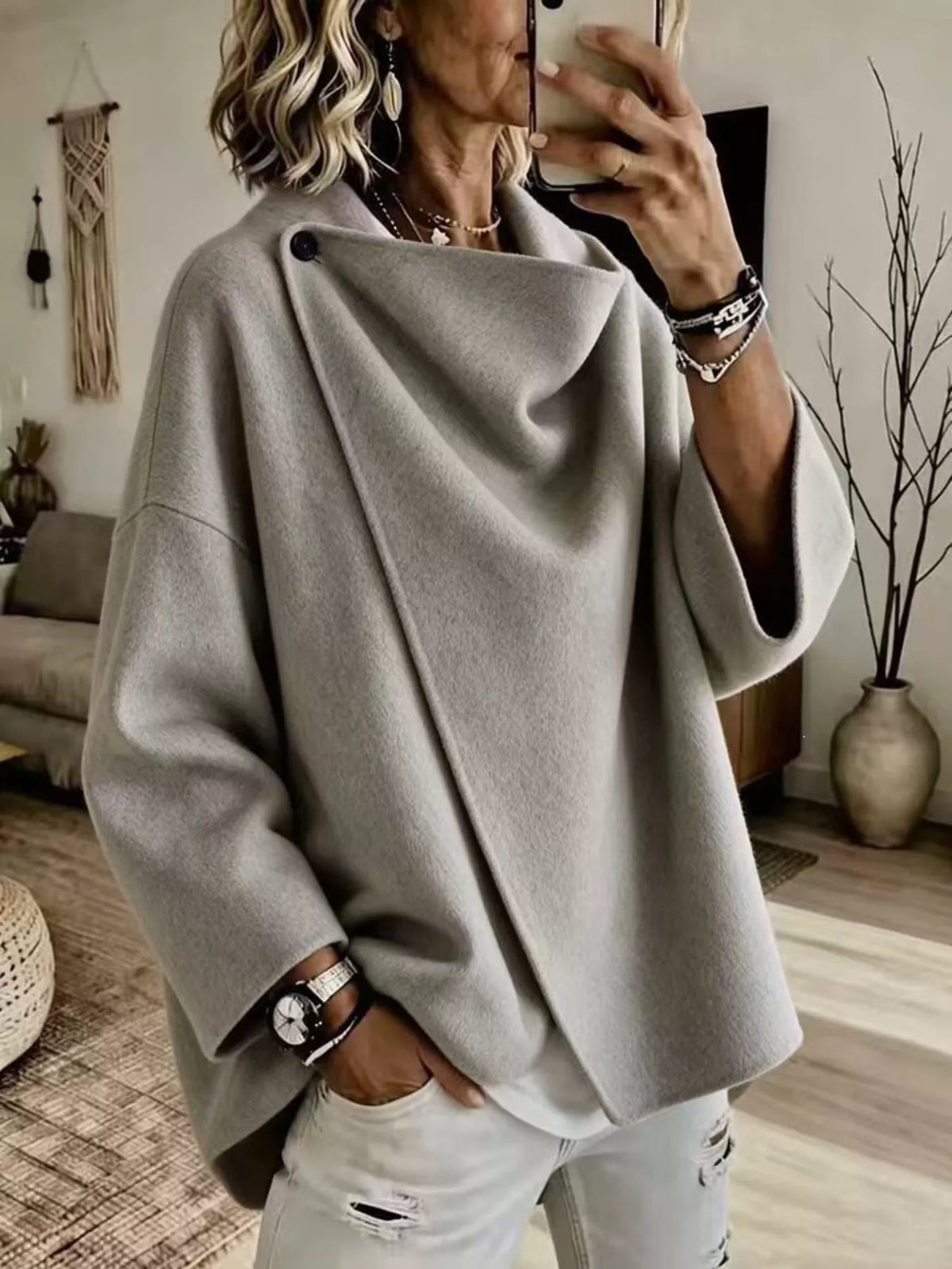 Plus size cowl neck cape, view 3