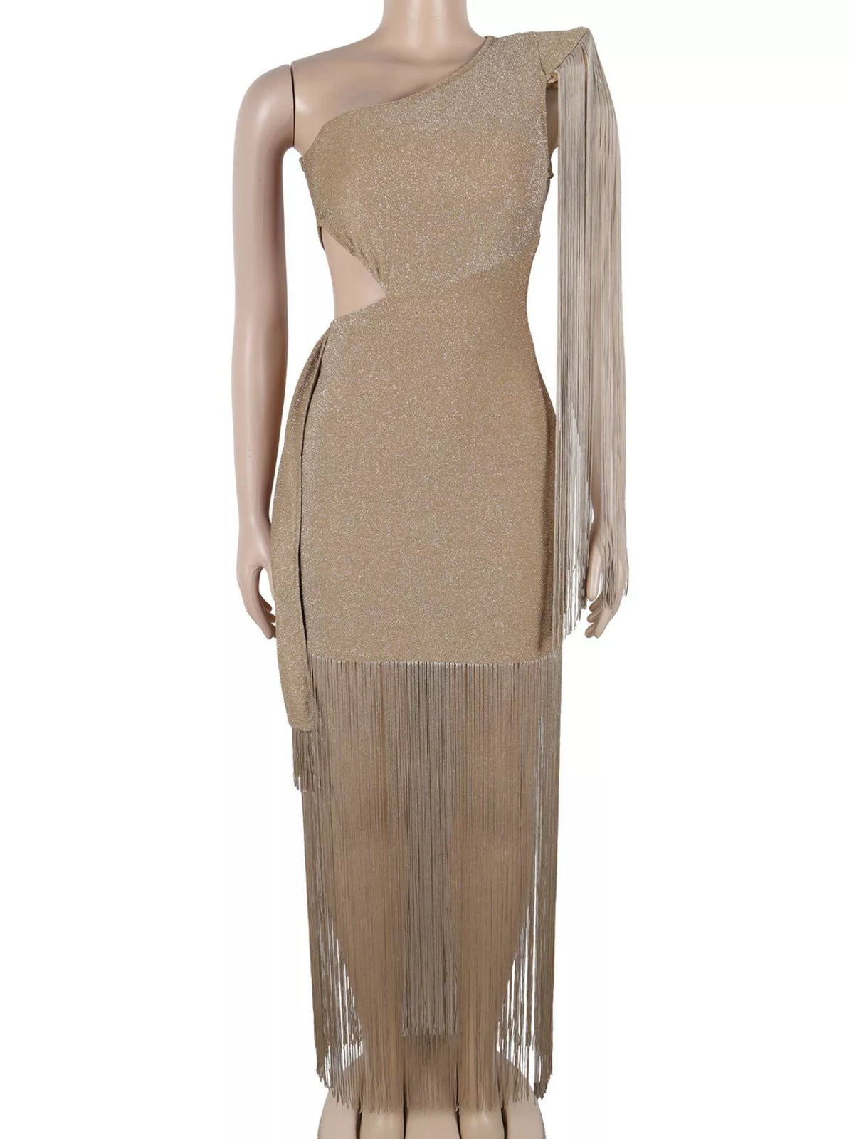 One-shoulder fringe dress, view 6