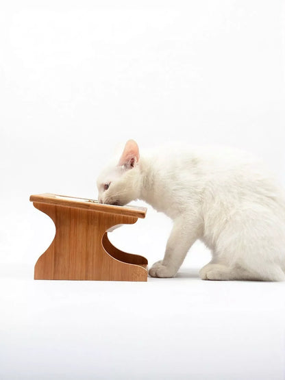 Elevated Double Ceramic Pet Bowls with Bamboo Stand
