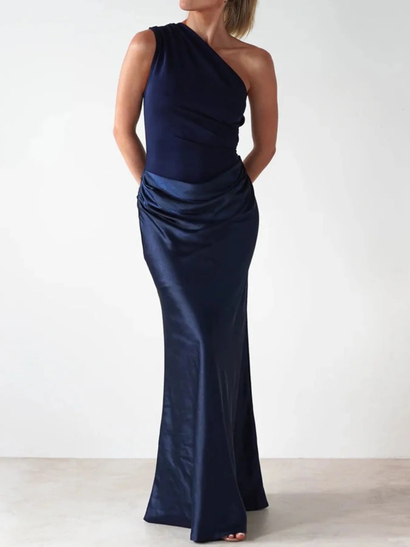 One Shoulder Ruched Bodycon Maxi Dress