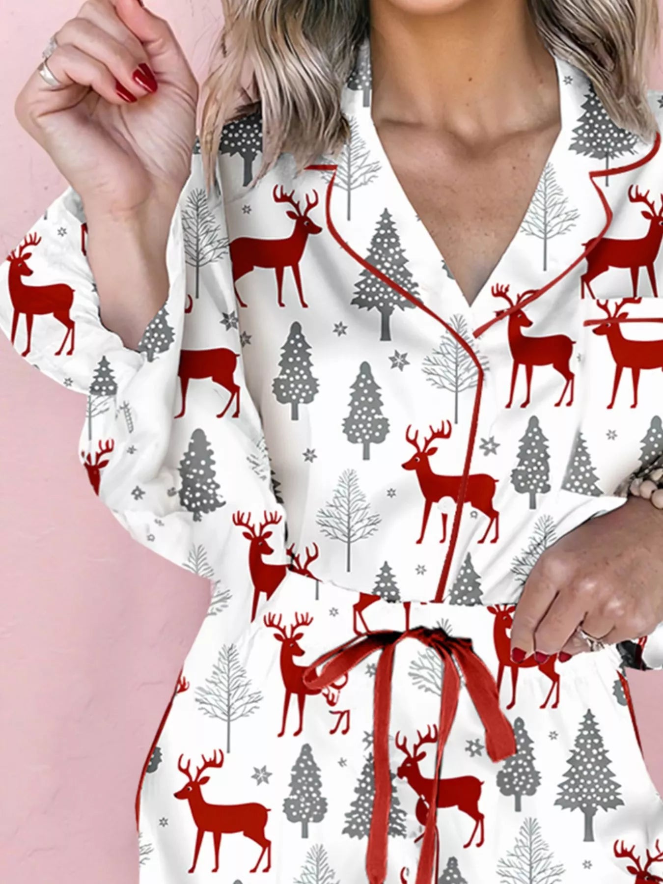 Christmas Print Velvet Trim Pajama set