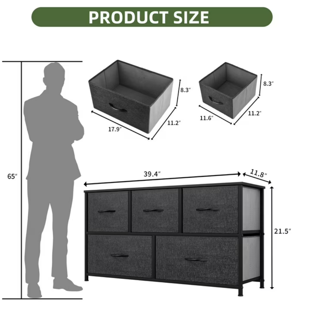 5 Drawer Dresser Fabric, Wide Chest Of Drawers