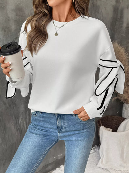 Side Striped Round Neck Sweatshirt