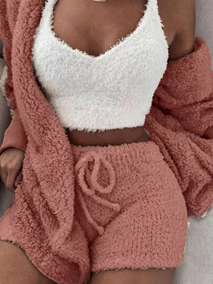 Fuzzy cardigan and shorts set, view 14