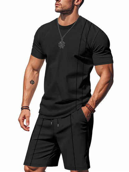 Men's Round Neck Short Sleeve Top and Shorts Set