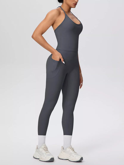 Halter Neck Cami and High-Waisted Leggings Active Set