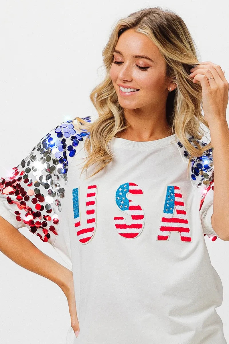 American Flag Sequin Top