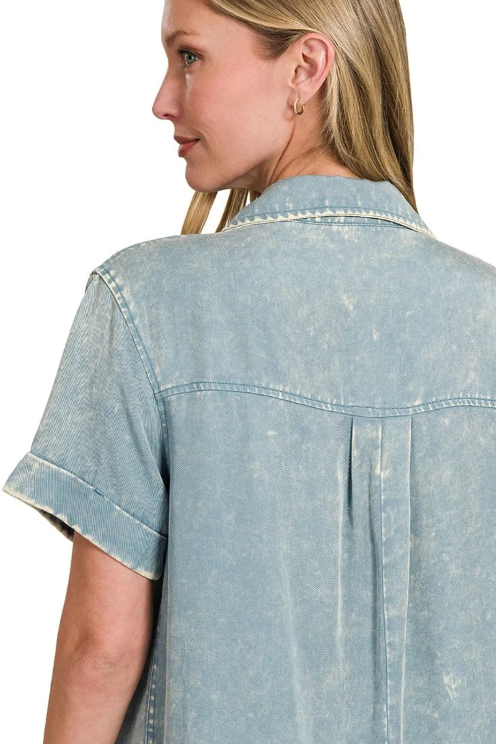 Mineral Washed Collared Shirt Dress