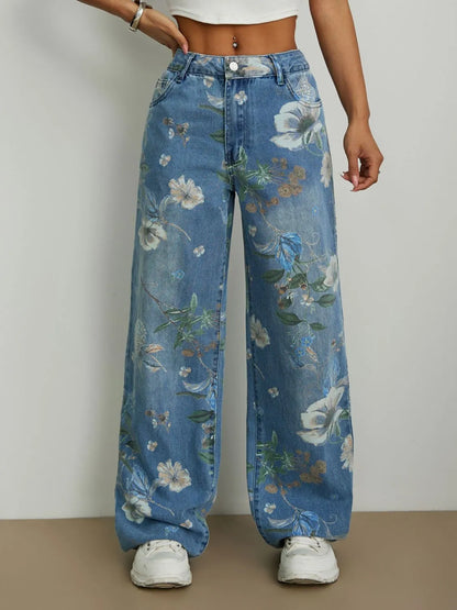 Wide Leg Printed Jeans