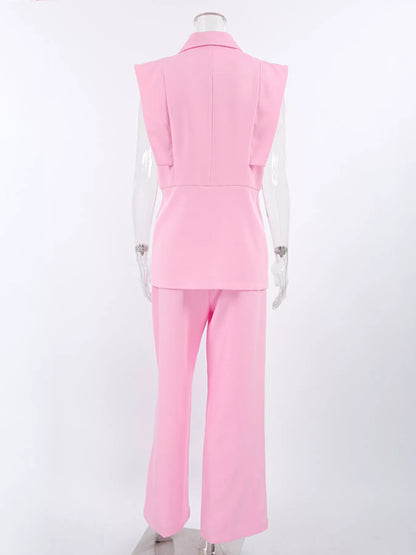 Sleeveless Blazer and Wide-Leg Pants Two-Piece Set