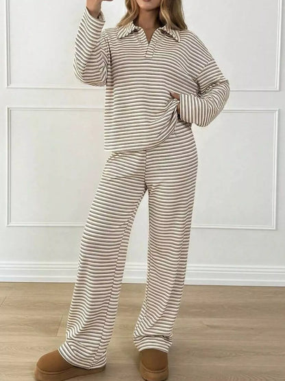 Striped polo top and pants set, view 11