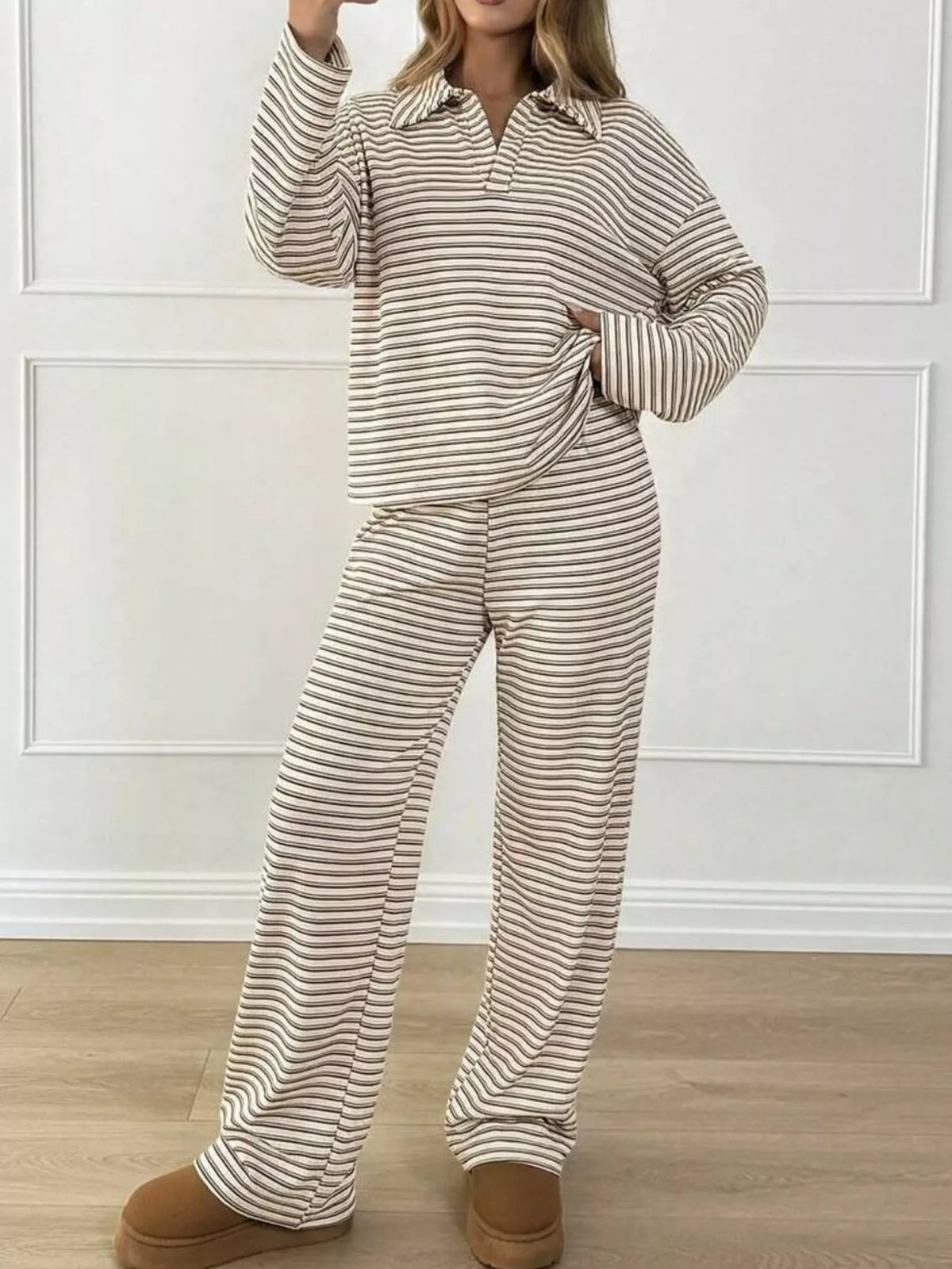 Plus size striped polo set, view 11