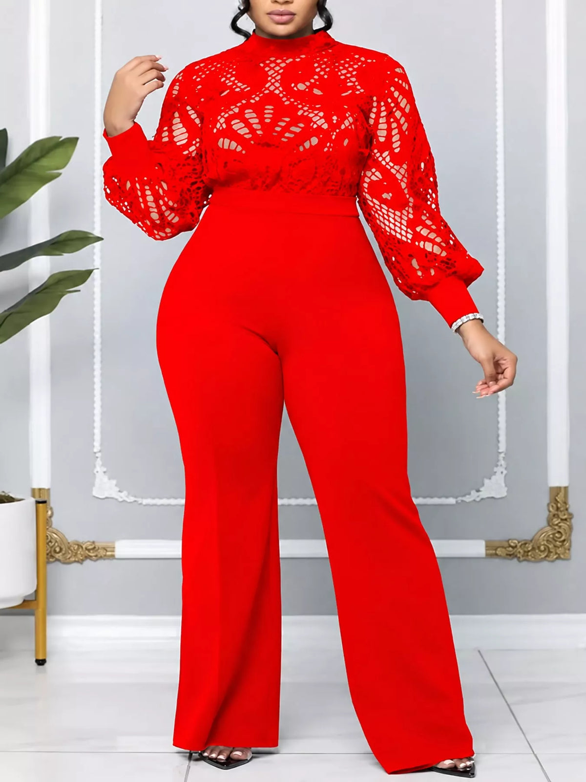 Lace flare jumpsuit, view 6