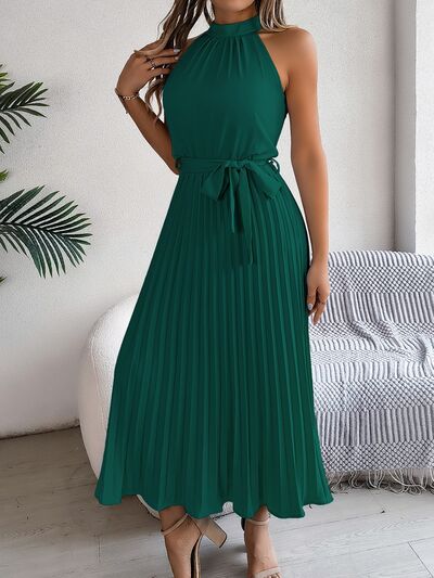 Tie Waist Pleated Dress
