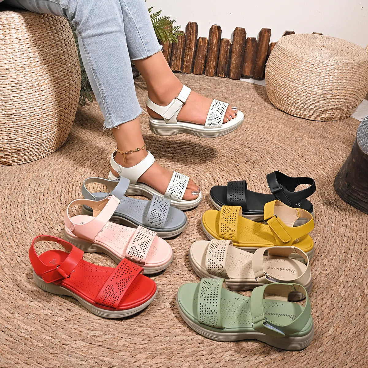 Hollow Out Open Toe Platform Sandals