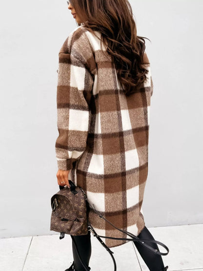 Longline Plaid Button Up Coat