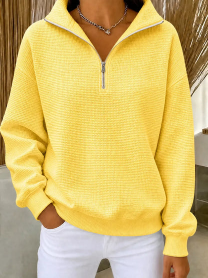 Full Size Waffle Knit Quarter-Zip Sweatshirt Plus Size